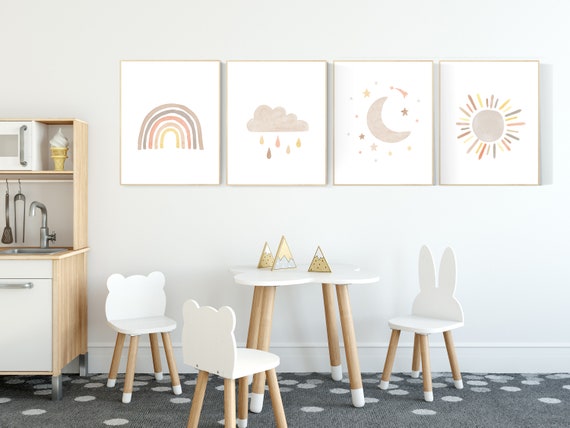 Nursery decor rainbow, neutral Rainbow Wall Art, rainbow Print Set, Cloud Rainbow Sun, Rainbow Wall Art, gender neutral, Watercolor Rainbow