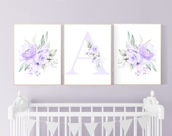 Floral Nursery Decor: Purple Flower Initial Print