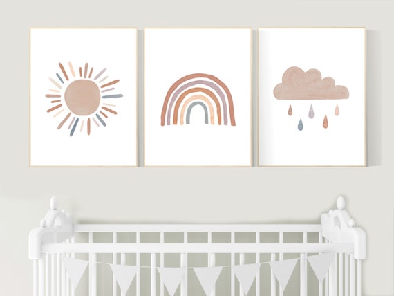 Nursery decor rainbow, gender neutral, Rainbow Wall Art, rainbow Print Set, Cloud Rainbow Sun, Rainbow Wall Art, gender neutral, Watercolor