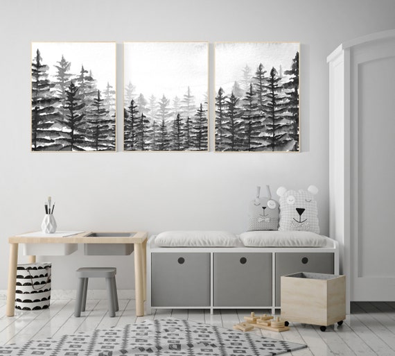 Nursery decor mountain, grey nursery, gender neutral, woodland nursery, adventure theme nursery, gray nursery, forest nursery, mountains