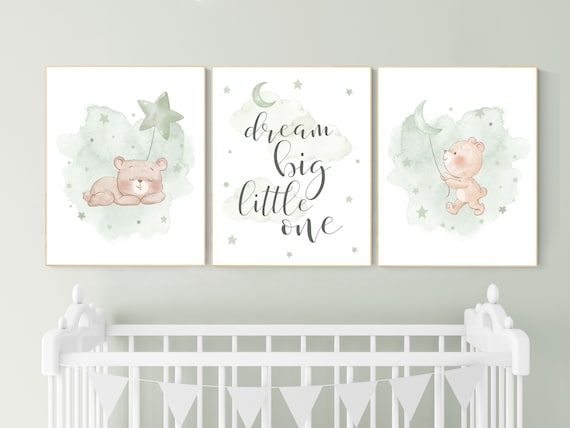Nursery decor gender neutral, sage green nursery, bear nursery, green nursery, gender neutral nursery, sage green, baby room decor, bear
