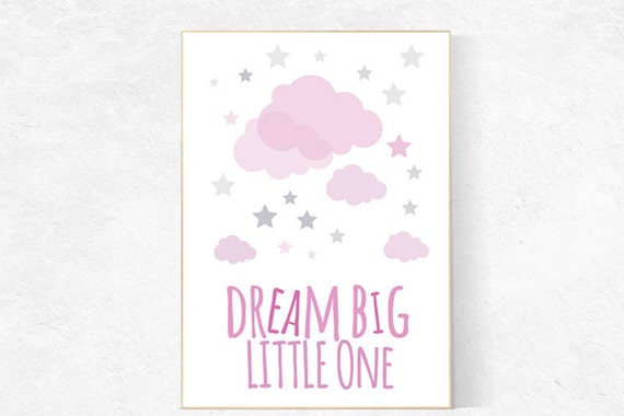 Dream Big Little One, pink and gray girls room decor, baby girl nursery decor, baby room art, baby girl room, nursery quote, girl nursery