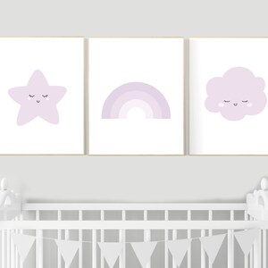 Nursery prints rainbow, Nursery decor girl purple, lilac nursery, nursery wall art girl, moon star, cloud, rainbow nursery, lavender, lilac