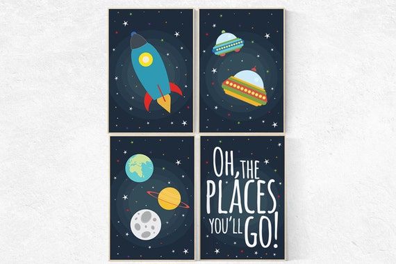 Space theme nursery, Space nursery decor, oh the places you'll go, nursery set, space themed nursery, kids room, navy nursery decor