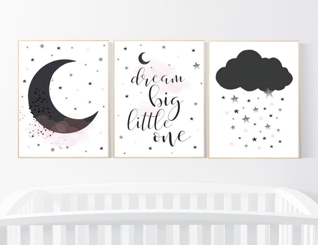 Nursery Wall Art Black and Pink, Black White Nursery, Nursery Decor