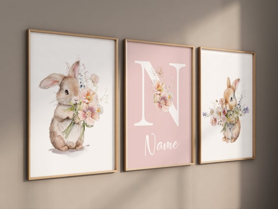 Bunny nursery print, Bunny Floral Watercolor Prints, Nursery wall art girl bunny, bunny nursery decor, Wildflower Nursery, bunny nursery