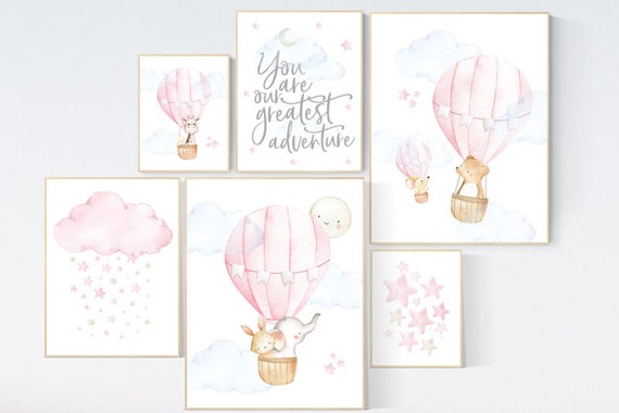 You are our greatest adventure hot air balloon, girl nursery wall art, Nursery decor girl, nursery decor woodland animals, elephant, giraffe