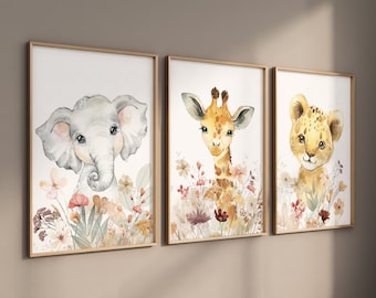 Jungle Animals, Safari Animal Nursery Prints, wildflower nursery, safari animals, safari nursery, flower nursery, animal print, girl nursery