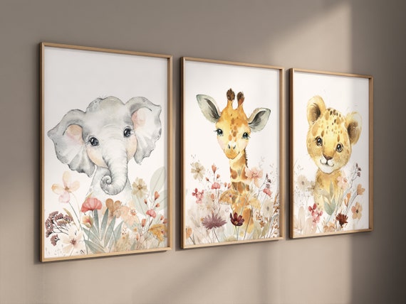 Jungle Animals, Safari Animal Nursery Prints, wildflower nursery, safari animals, safari nursery, flower nursery, animal print, girl nursery