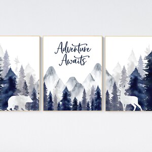 Woodland Nursery Decor, Baby Boy Nursery, Mountain Nursery, Adventure Awaits Print, Nursery decor boy, woodland nursery