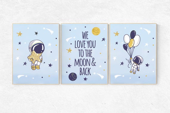 We love you to the moon and back, Space nursery decor, Space themed nursery, outer space, boys room wall art, baby boy, playroom, kids room