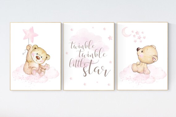 Bear nursery decor for girls, nursery decor girl, girl nursery decor, Nursery decor bear, nursery wall art girl teddy bear print for nursery