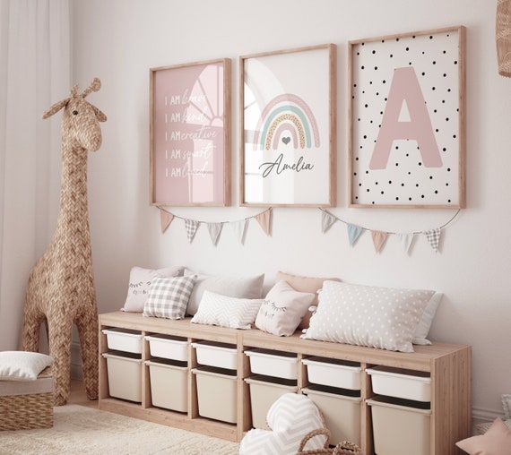 Boho nursery, rainbow nursery, I am brave, nursery decor, Girl bedroom art, name print, girls room decor, blush nursery, baby girl wall art