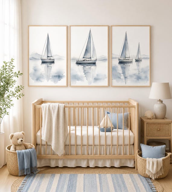 Watercolor Sailboat Print Set: Coastal Nautical Art