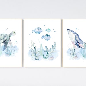 Ocean nursery decor, Nautical nursery print set, under the sea nursery, gender neutral nursery, ocean, nautical, Under the sea wall art