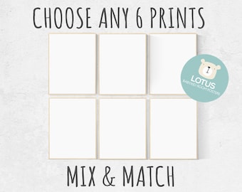 Choose Any 6 prints, Mix and match! Custom nursery decor, Custom nursery art, set of 6 prints, nursery decor girl, nursery decor boy, prints