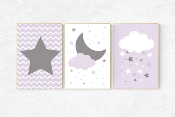 lilac nursery decor, baby girl nursery, lilac gray nursery, cloud nursery, girls room decor, star nursery decor girl, Purple Grey Nursery