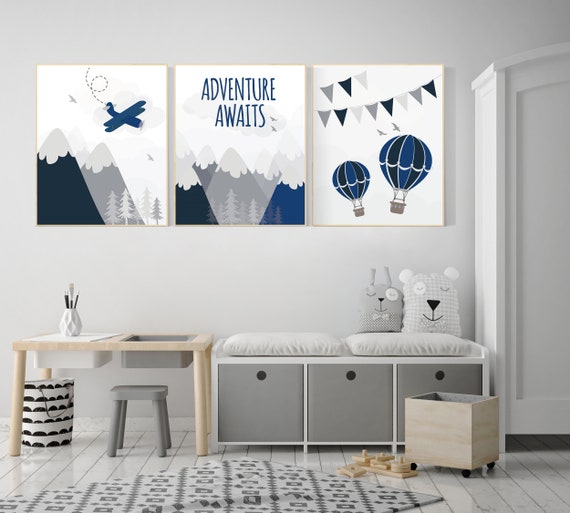 Woodland Nursery Decor, Baby Boy Nursery, Mountain Nursery, Adventure Awaits Print, Nursery decor boy, woodland nursery