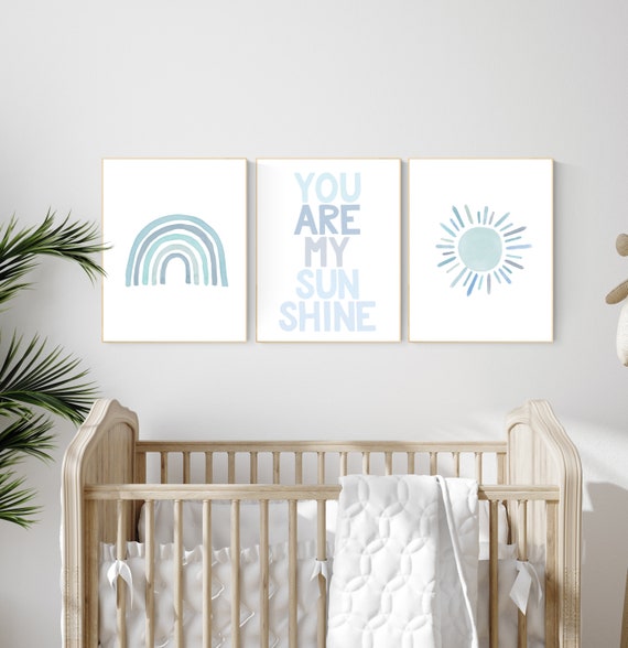 Nursery decor boy, rainbow nursery, Nursery prints, nursery wall art boy, blue, moon star, cloud, nursery wall art, boy nursery print