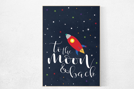 Space themed nursery, to the moon and back, Space nursery decor, outer space nursery, space print, nursery wall art, rocket ship decor