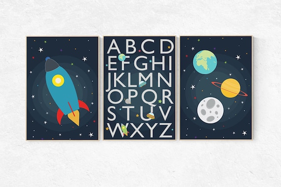 Space Nursery Decor, alphabet nursery Art, alphabet letters, outer space nursery wall art, Boy Nursery Space Decor, toddler, nursery set