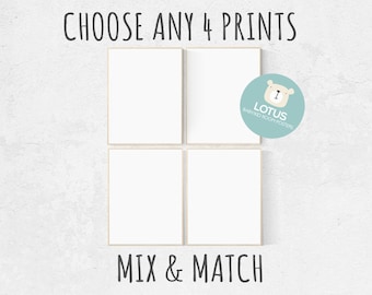 Choose Any 4 prints, Mix and match! Custom nursery decor, Custom nursery art, set of 4 prints, nursery decor girl, nursery decor boy, prints