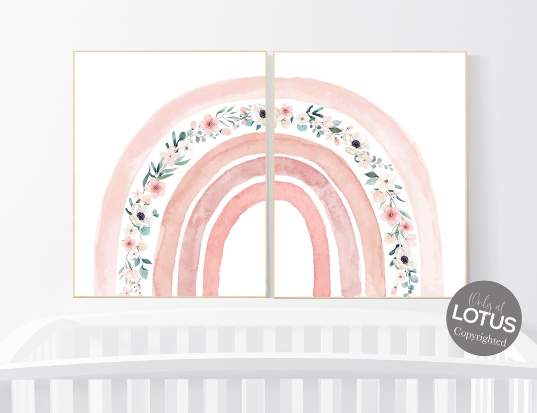 Blush Pink Floral Rainbow Nursery Decor Print Set - Etsy Australia
