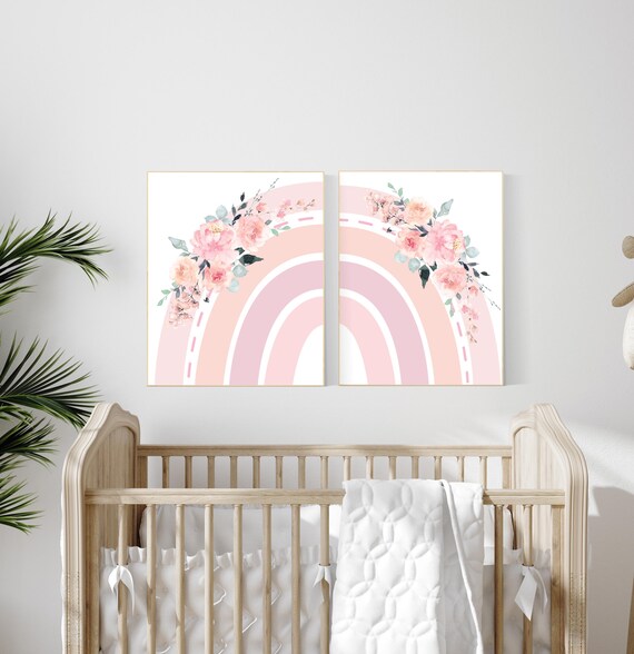 Nursery decor rainbow, Boho Rainbow Set, rainbow nursery, blush nursery, Nursery Decor boho, blush pink, flower nursery, set of 2