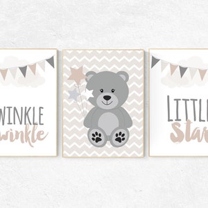 Bear nursery decor, Twinkle twinkle little star, gender neutral nursery, beige and cream Nursery Decor Gray Beige gender neutral baby shower