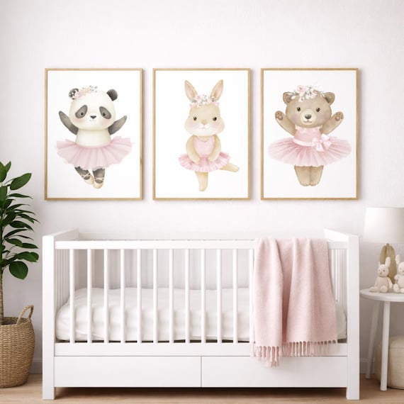 Ballerina Animal Nursery Prints: Ballet Bear, Bunny, Panda
