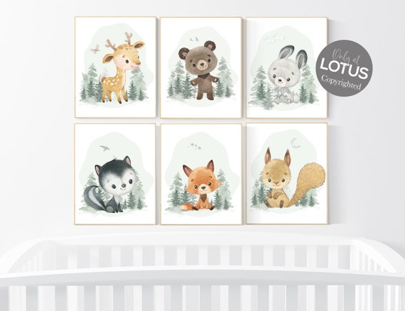 Woodland nursery decor, animals prints, woodland themed nursery, nursery art woodland, nursery prints gender neutral, woodland nursery ideas