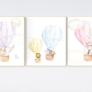 Animal prints, gender neutral nursery wall art, Hot air balloon nursery, animal prints, Nursery decor animals, nursery decor girl