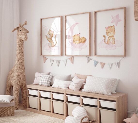Ginger Cat Nursery Print: Pink Kitten Art