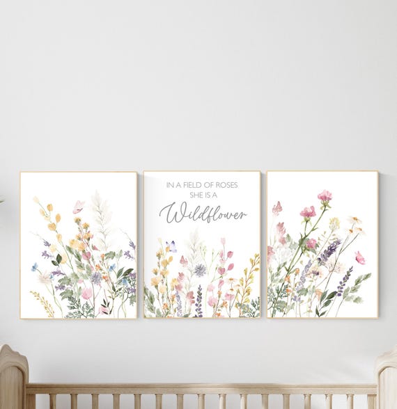 Boho Nursery wall art, Wildflower Nursery Decor, Floral Nursery, Girl Nursery Decor, flower nursery, in a flower of roses she's a wildflower