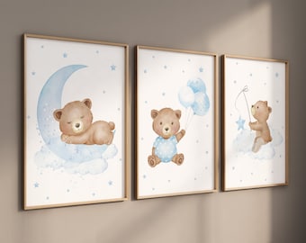 Teddy Bear Nursery Print: Blue Baby Boy Decor