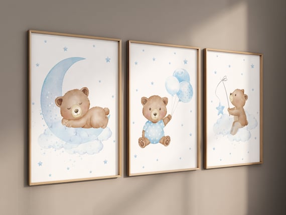 Nursery decor bear, nursery decor boy, bear nursery print, teddy bear decor, nursery wall art animals, boy nursery, blue nursery, baby blue