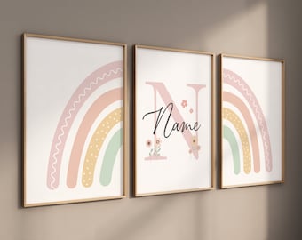 Rainbow wall art, Rainbow nursery print, pastel colors, Pink nursery decor, name print, nursery art, Girl bedroom art, rainbow art