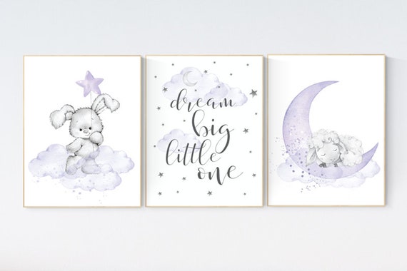 Nursery decor girl purple, nursery decor girl, nursery decor lambs, Sheep nursery decor, nursery wall art bunny, lavender and gray, lilac