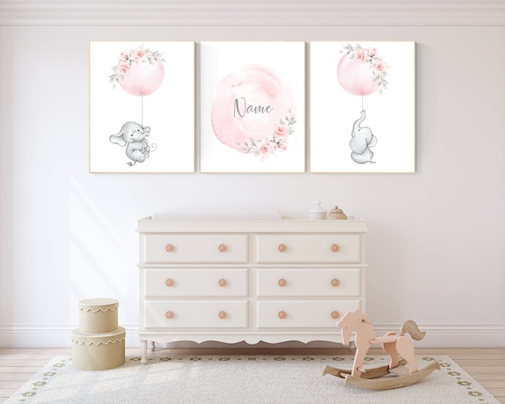 Elephant nursery, Nursery decor girl flower, blush nursery, blush pink, floral nursery, girl nursery name, nursery decor ideas, animal