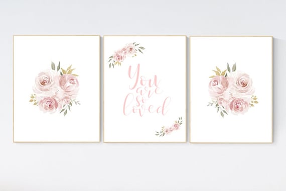 Nursery decor girl blush, nursery decor girl floral, rose, blush pink,  nursery decor flower, nursery wall art, floral nursery.