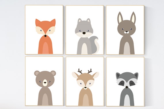 Animal nursery prints, Nursery decor boy woodland, woodland animals print, woodland animals nursery wall art, nursery decor girl woodland