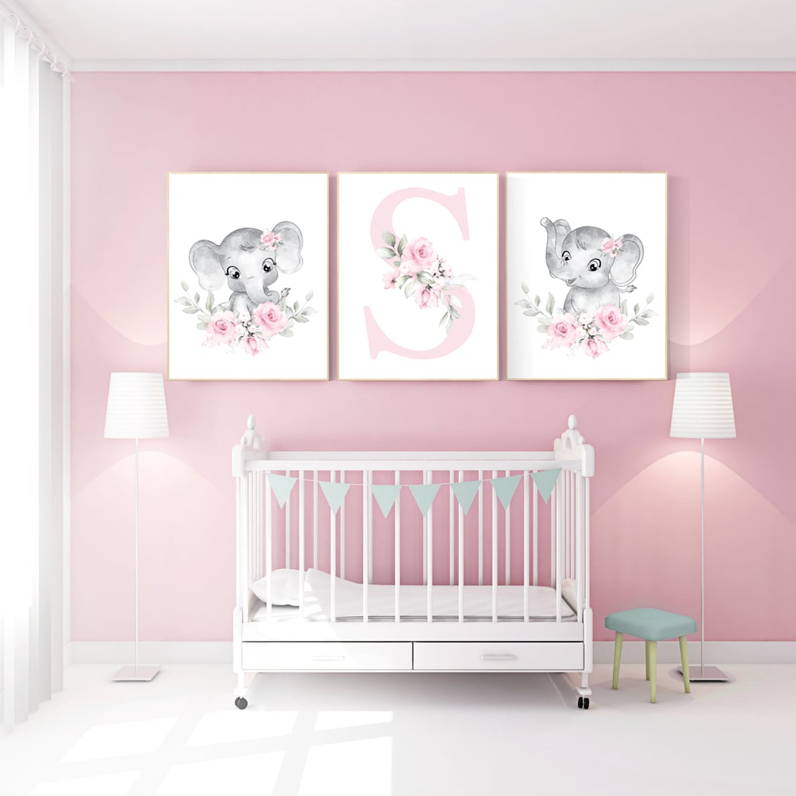 Nursery Decor Girl Elephant Nursery Decor Girl Flower Etsy