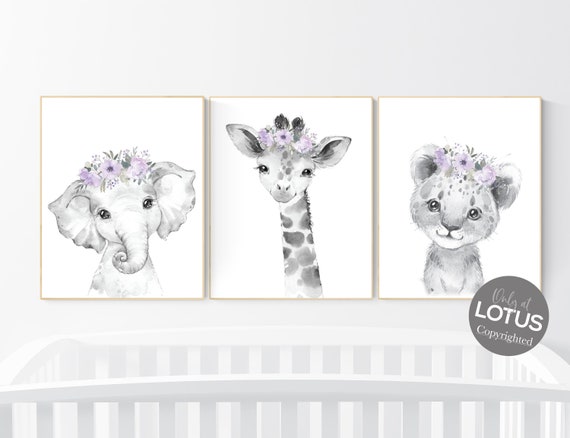 Safari Animals, girl nursery, Animals Prints, Woodland Nursery Decor, Safari Nursery Wall Art, floral animal prints, Pink Safari Animals