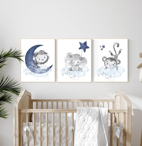 Nursery decor boys, animal prints, nursery prints, navy nursery, navy blue nursery, baby room wall art, woodland animals, boys room decor