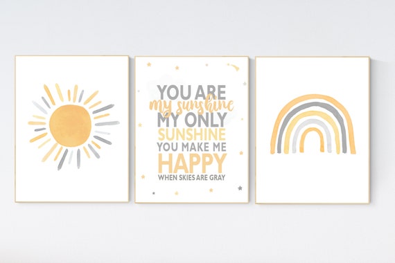 Neutral rainbow wall art, You Are My Sunshine Print, Neutral Nursery Decor, Rainbow Nursery Decor, Kids Room Decor, gender neutral