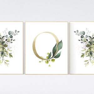 Decoração de berçário menina flores, flores verdes, ervas, verde e dourado, Decoração de berçário menina nome, decoração de parede de berçário menina, decoração floral de berçário