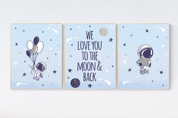 Nursery decor boy space, Boys room decor space, planets nursery print, we love you to the moon and back, space poster, space nursery art