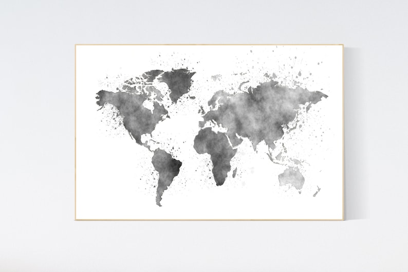 World Map Nursery Decor Nursery Wall Art Black and White Etsy