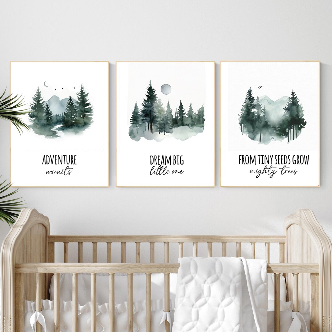Woodland Nursery Wall Art Set | Adventure Awaits Forest Prints | Dream ...
