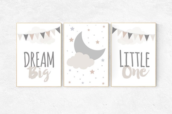 Gender neutral nursery, Dream Big Little One, beige, grey, moon Nursery, Nursery Decor, gender neutral, moon nursery, baby shower